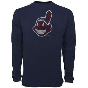 Reebok Cleveland Indians Navy Blue Faded Logo Long Sleeve Thermal T 