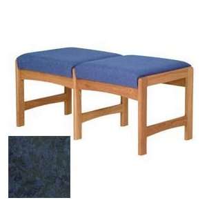  Two Person Bench   Medium Oak/Blue Water Pattern Fabric 