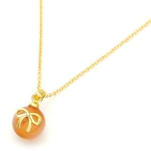  [Aznavour] Lovely & Cute Ball Gold Ribbon Necklace / Beige 