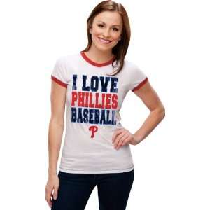 Philadelphia Phillies White Womens Crewneck Ringer T Shirt  