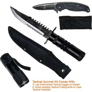 Survival Kit 2 Knives & Flashlight   Police Knife Theme  