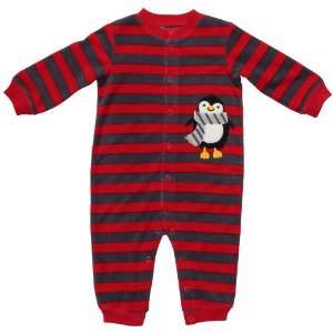   Boys Red/Grey Penguin Microfleece Footless Jumpsuit 3 Months Baby