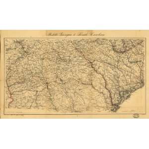  Civil War Map Middle Georgia & South Carolina / U.S. Coast 