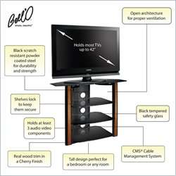 Bello Black Flat Panel Gls 4 Shelf TV Stand 748249021225  