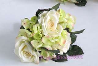 beautiful silk Pink artificial rose wedding flowers bouquet HS03