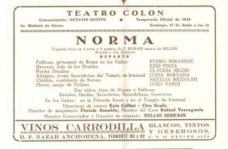PROGRAMME COLON THEATRE OPERA NORMA MUZIO PINZA 1928  