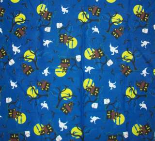 HALLOWEEN HAUNTED HOUSE, GHOSTS AND BATS COTTON FABRIC  