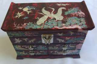 Mother of Pearl Asian Lacquer Wooden Jewelry Box  