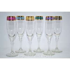  Italian Hand painted Flute Champagne Glass with 14K Gold 