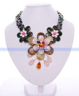 them quickly designer 6 strd pearl agate jade flower necklace