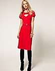  40s Style Vintage Cut Out Front Swing Dress with Belt Red UK 10 