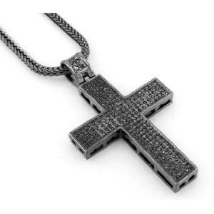  Hip Hop Bling Hematite Black Ionic Jesus Cross Pendant 