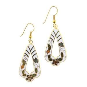  White Floral Bell Shaped Cloisonne Earrings   35x20mm 