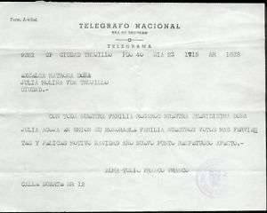 Dominican Republic Telegram to R.L.Trujillos Mother  