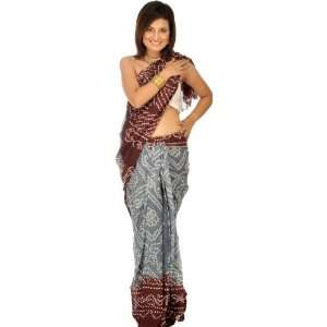  Gray Bandhani Tie Dye Sari from Gujarat   Pure Cotton 