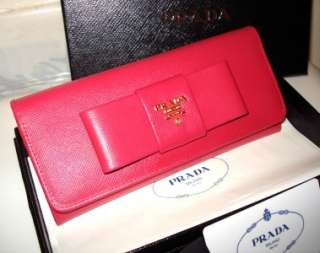   PRADA Women Bifold Leather Wallet Pink Peonia Code 1M1132 w/ Auth Card