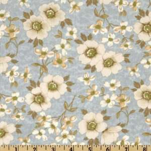  44 Wide Blossom Lane Floral Dusty Blue Fabric By The 