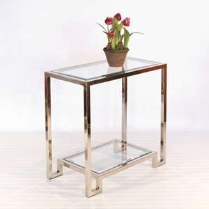  Worlds Away Domino Table In Nickel Plate with Clear Glass 