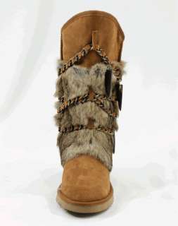 100% Auth Brand New Australia Luxe Co Atilla Fur Indian Chestnut Boots 