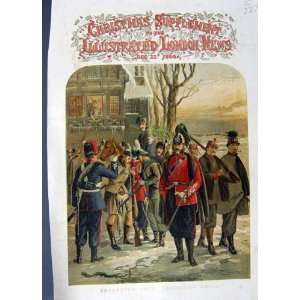   1860 COLOUR PRINT WAR SOLDIERS RETURN CHRISTMAS DRILL