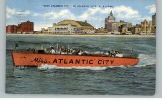 ATLANTIC CITY NJ Miss Atlantic City Boat Linen Postcard  