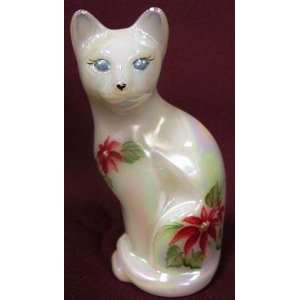  Cat   Stylized Mother of Pearl Handpainted w/Poinsettias 