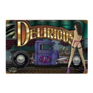 Delirious Vintage Metal Sign Auto Car Shop Garage Pin Up Girl 18 X 12 