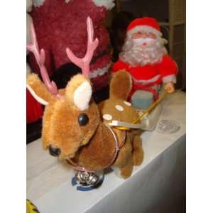  Vintage Musical Plastic Santa on Sled with Reindeer 