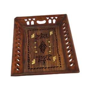  Designer Wood Serving Tray Hand Crafted Embedded Brass and 