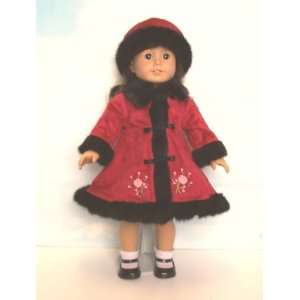  Red Winter Coat and Hat with Black Fur Trim. Fits 18 