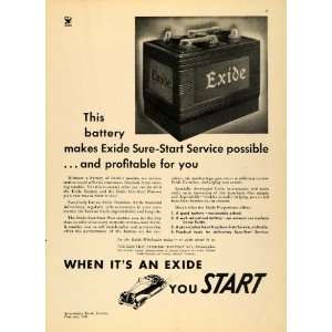  1935 Ad Electric Storage Battery Company Exide Car Battery 