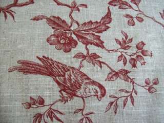 Auvergne Red Grey LINEN French designer fabric birds  