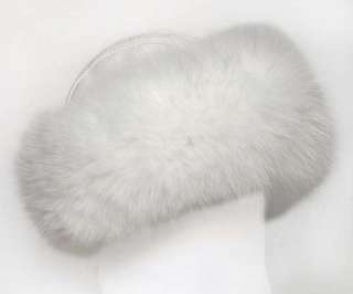 RUSSIAN WHITE FOX FUR HAT, LEATHER, SIZE ADJUSTABLE  