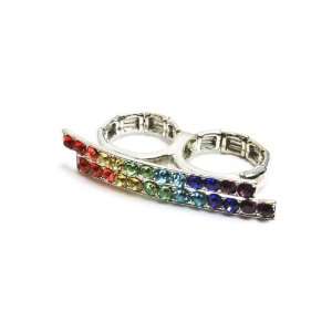  Charm & Rock Two Line Rainbow Tow Finger Ring CHARM 