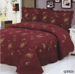 Floral Burgundy King Size Bedspread Brand New QT024  