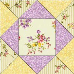 Shabby Purple Lavender Yellow Floral Quilt Block Kit  