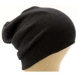  Ribbed Beanie Hat Slouch Style Skull Cap Ski Hat Black 