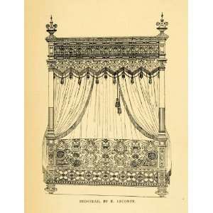  1897 Wood Engraving Leconte Bedstead Curtains Drape Skirt 