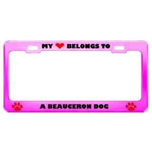 Beauceron Dog Pet Pink Metal License Plate Frame Tag Holder