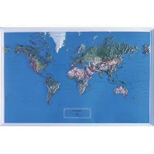  World Raised Relief Map Large NCR Style with Oak Wood 
