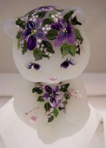 Fenton MINI * BEAR OPAL WHITE SATIN SITTING Purple Violets OOAK  