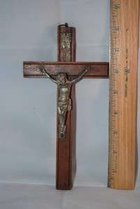 Vintage Crucifixs   metal Christ on Mahogany cross  