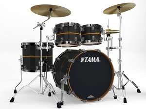 Tama Starclassic Bubinga Elite 4p Drum Set, Black Metal+Gold Inlay 