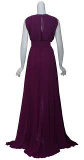 BADGLEY MISCHKA Regal Amethyst Silk Chiffon Rhinestone Long Gown Dress 