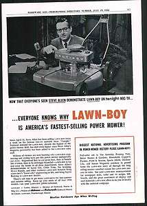 1956 ad Steve Allen Tonight Show Lawn Boy Mower ORIGINAL ADVERTISING 