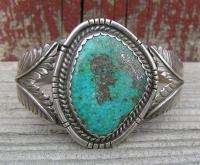   Indian Navajo Sterling Silver Turquoise Bracelet Signed L. BAHE  