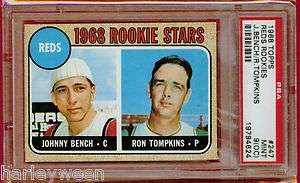 1968 TOPPS JOHNNY BENCH ~ RON TOMPKINS RC #247 ~ PSA 9 MINT OC ~ HOF 
