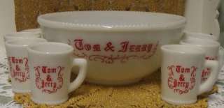 Punch Bowl Set McKee Milkglass Tom+Jerry Punch Bowl+Mugs Vintage 