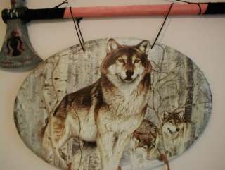 NATIVE AMERICAN INDIAN TOMAHAWK PLUS WOLF WALL HANGING  