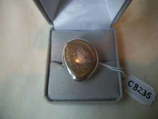 Ring PETRIFIED WOOD JASPER 925 Silver Size 7.75 NIB  